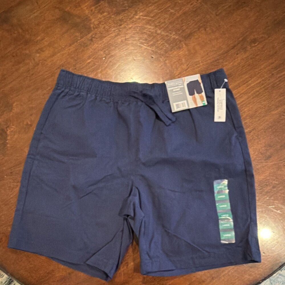 Berkley Jensen Men's Navy Blue Cotton Twill Shorts Large Drawstring Pockets